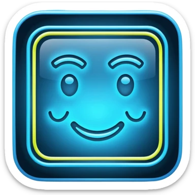 A glowing neon square in shades of blue, transparent background sticker