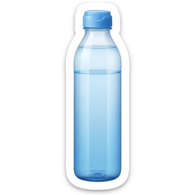 tall translucent plastic bottle with smooth curves and slightly tinted blue or white cap, filled with clear liquid, clean minimal design, no label, no measuring cap, no drops, no extras, sealed bottle, soft lighting, subtle shadows, emoji scale sticker