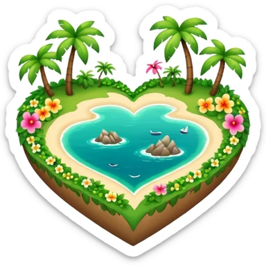 A island heart with green and flowers on it sticker
