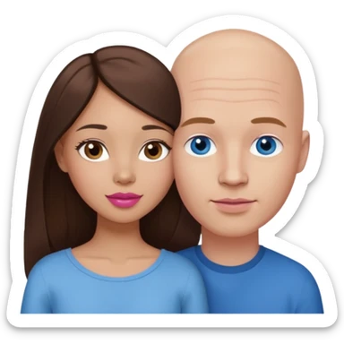 Bald white man blue eyes in love with Filipina woman with long hair dark brown eyes and pink lips sticker