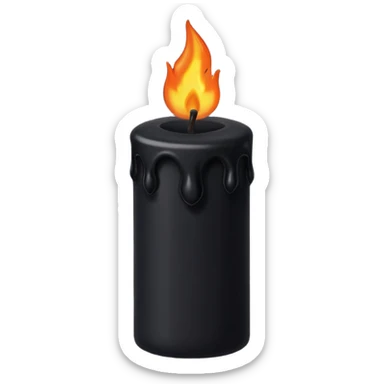 Black wax candle with eerie flame, minimalist gothic iOS emoji sticker