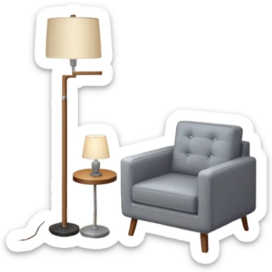 isometric corner of hotel room with floor lamp and modern armchair sticker