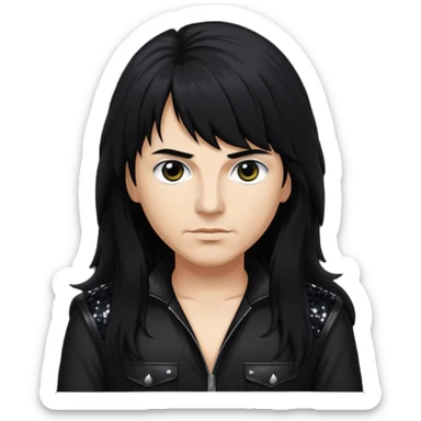 Joey Belladonna with long jet black hair, black sequin outfit  sticker