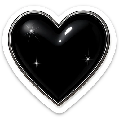 Remove the background, keep the photorealistic black heart with sparkles and silver outline, glossy finish, make background transparent. Maintain photorealistic style with sparkles, silver outline, and glossy finish on the black heart. sticker