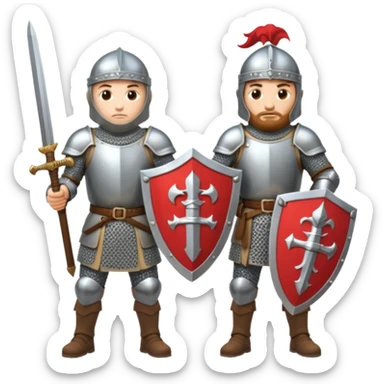 medieval soldiers 2 people, 1 with sword and shield, second with mace, prepare for battle sticker