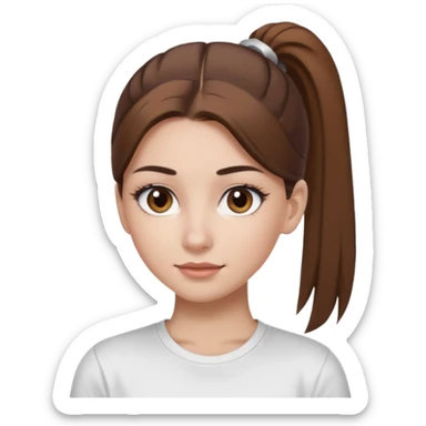 Chica de pelo con una cola de clean look  y marrón con ojos color marrón  y una camiseta blanca y la piel blanca con pestañas y maquillada clean look  sticker