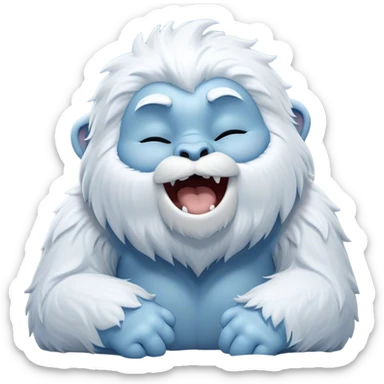 Cinematic Cute Yawning Yeti Portrait Emoji, with a charming, fluffy, snow-dusted figure in gentle whites and cool blues, head tilting back in a wide, endearing yawn with softly closed, peaceful eyes and a content little smile, simplified yet irresistibly adorable, highly detailed with a soft, frosty glow and outline capturing the serene slumber of a yeti! sticker