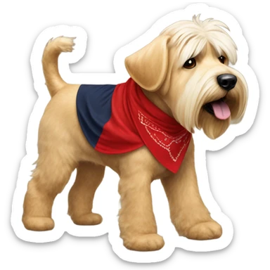 President Donald trump walking a wheaten terrier wearing a red bandana sticker