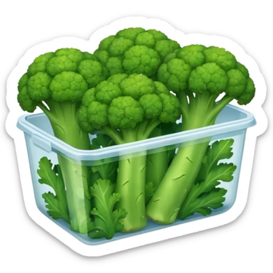 broccolis in plastic container sticker