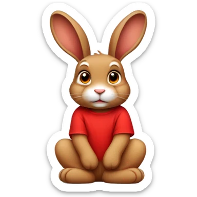 Cute brown floppy ear rabbit wearing red tshirt sitting  sticker