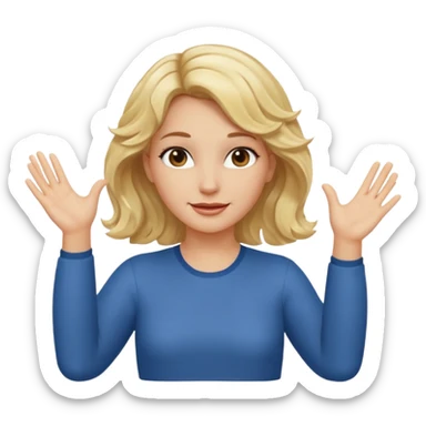 Not guilty hands up palms facing forward smirk girl wavy blonde hair  sticker