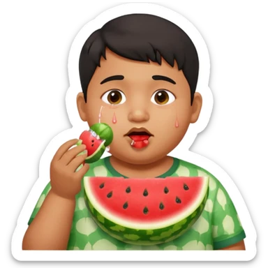 a watermelon with a indian 13 yearold a little fat boy eating it sticker
