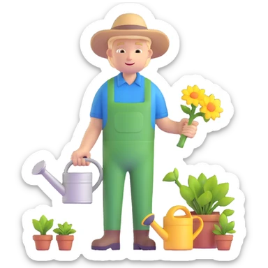 young white male gardener with watering can sticker