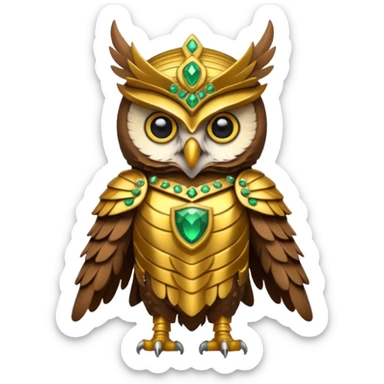 owl warrior wearing golden armor embedded with emerald jewels

 sticker