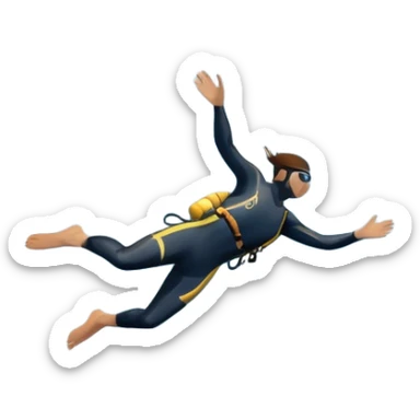 A diver mid-air, plunging from a high cliff into the sparkling ocean below. The background features rugged cliffs, clear blue water, and a bright sky, emphasizing the excitement and danger of the sport with a sense of freedom and adventure. sticker