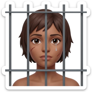 Light-skinned lady behind metal grey prison bars sticker