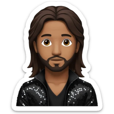 Omarion from B2K with long dark brown hair, black sequin outfit sticker