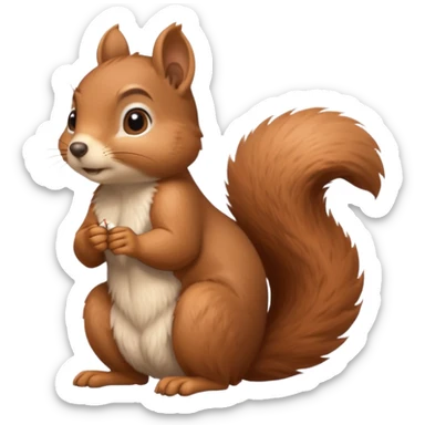 a squirrel with its paw clearly under its chin in a classic thinking pose, dreamy and thoughtful expression, eyes looking up, pensive sticker