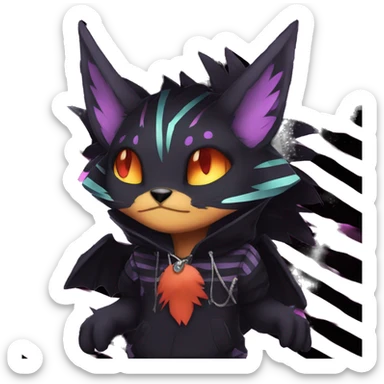 Cool Anthro Black Noibat-Quilava-Litten-Pokémon with edgy stripes hoodie spiked collar punk Full Body sticker