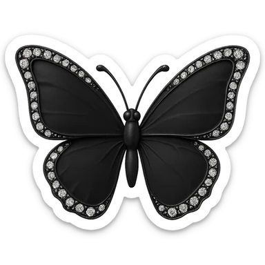 single matte black butterfly, matte black enamel, sparkling gems sticker