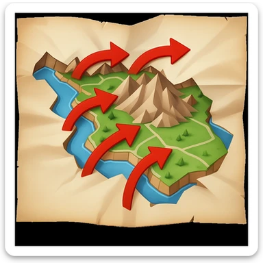 Add bold red arrows to the map, indicating an upcoming offensive attack strategy. Keep the emoji style and all original details. sticker