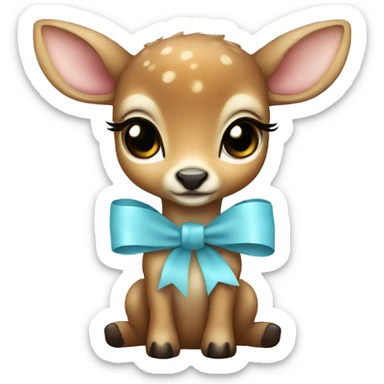 Baby deer with a light blue bow sticker