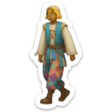 person wearing colorful pattern wide pants, walking, medieval sticker