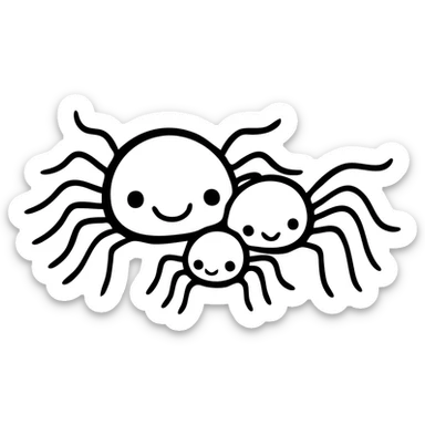 Cute spider family with parent spiders and baby spiders gathered together sticker