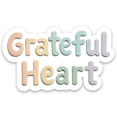 Soft pastel rainbow soft puffy lettering for "Grateful Heart", cute hand-drawn font, no outline, transparent background sticker
