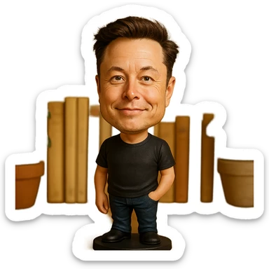 exaggerated cartoonish features bobblehead of Elon Musk in a casual outfit sticker