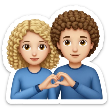 brunette curly haired girl and blonde boy holding hands, simple and expressive emoji style sticker