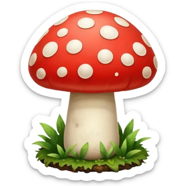 create a mushroom centred emoji, with a representation of the system behind it - an idea of being connected to a regenerative system and growth. Make the mushroom red and white sticker