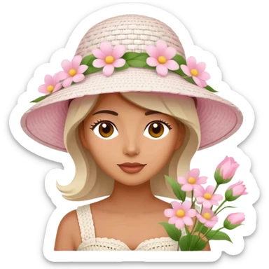 White Wicker white sun hat with light pink flowers sticker