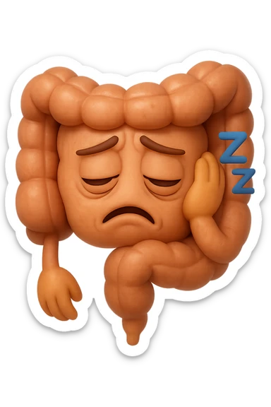 EMOJI STILE IPHONE 3D DI un intestino molto stanco che prova a dormire ma non ci riesce sticker