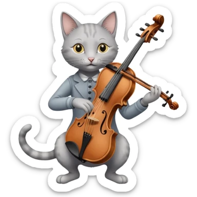 thin grey cat play violin, long full body, no tail sticker