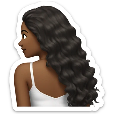the back side of a brown women, with black hair, a white crop top, wavy long hair, beach wear sticker