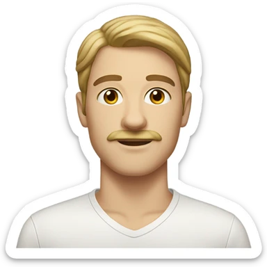 A 21-year-old male with fair skin, a mustache without a beard, and smooth hair. sticker