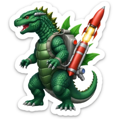 Godzilla flying a rocket pack sticker