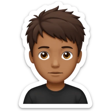 a tan boy with messy dark brown hair. Wearing a black tshirt sticker