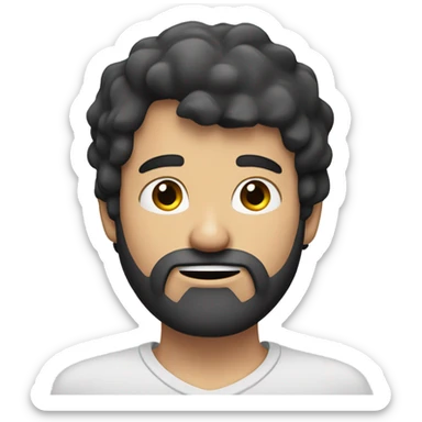 white man, dark hair, beard, head and shoulders,rubbing chin sticker