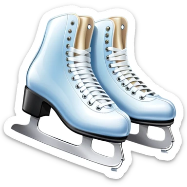 An icon featuring a pair of elegant figure skates standing on the smooth ice of a rink, with sparkling ice beneath them. The background shows a grand ice arena with bright lights and empty stands, highlighting the beauty and grace of figure skating. Transparent background. sticker