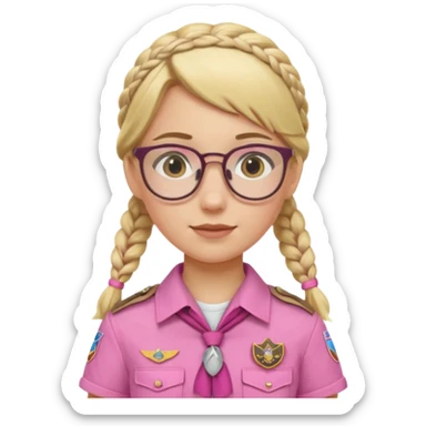 scout girl with pink scout uniform i, blonde braided haired and glassess sticker