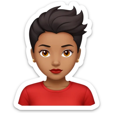 light brown skin girl with short slick back black and flamey hair red t-shirt  sticker