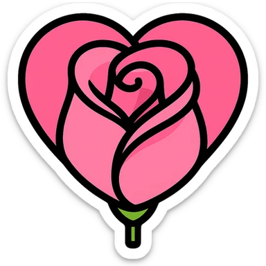 pink rose shaped like a heart, elegant, soft petals, icon style sticker