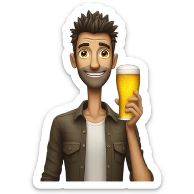 tall crazy very skinny guy with funny hair with a glass of beer sticker