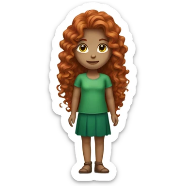 Girl with long curly red hair wearing green white skin  sticker