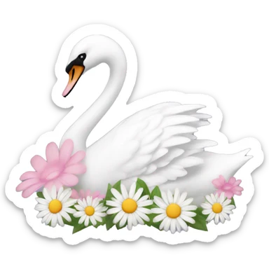 Swan with daisy flower pink sticker