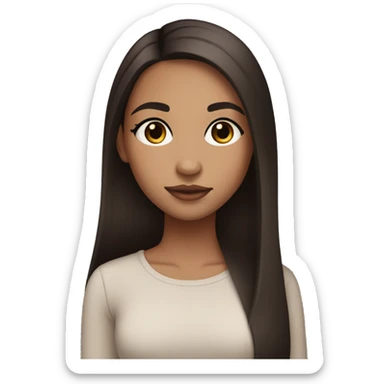 lightskin girl with long straight dark brown hair with middle part and lashes sticker