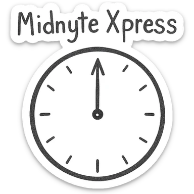 hand-drawn icon style simple clock at midnight with the text 'Midnyte Xpress' above it sticker