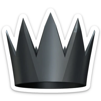 Minimalist 3D emoji based on image_e593fa.png: a heavy, architectural crown made of matte black steel and polished chrome facets. Severe, sharp edges, dark aesthetic. Pure white background. sticker